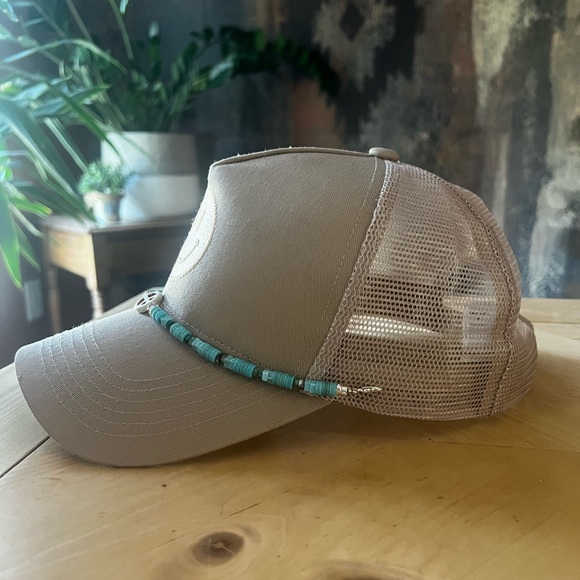 Custom Smiley Trucker Hat with Handmade Turquoise Hat Chain - Picture 7 of 8